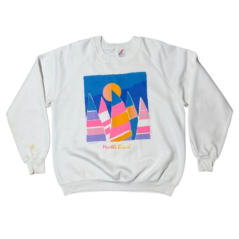 Vintage 90s Myrtle Beach Sailboat Beach Ocean Surf Graphic Art Crewneck Sweater
